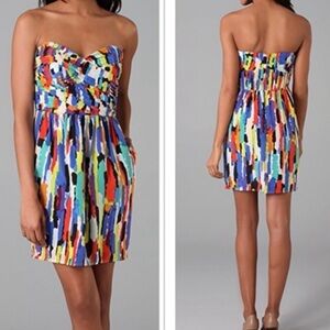 SHOSHANNA Silk Chiffon Strapless Dress, multi color